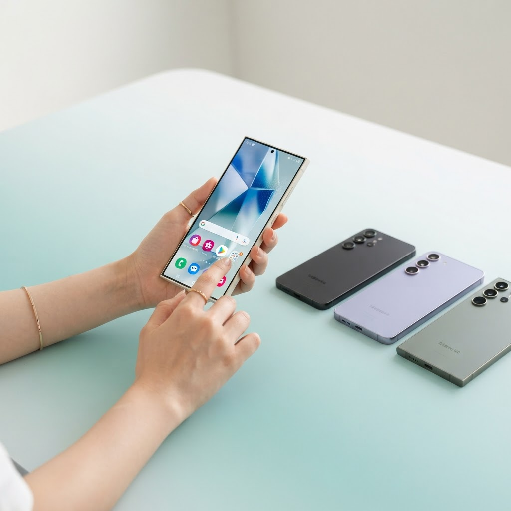 A set of Samsung smartphones ready to be sold on TradeBack